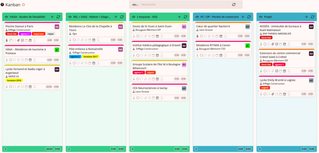 novaTime, logiciel suivi de projets vue Kanban